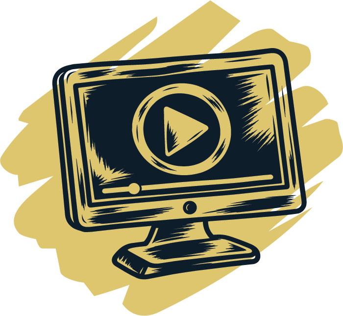 computer monitor with play symbol