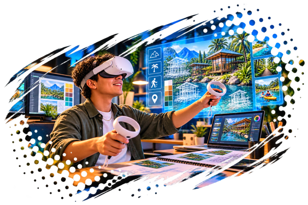 young male using vr